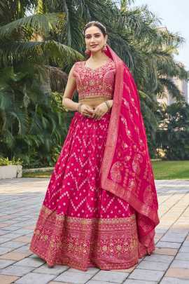 Rani pink Viscose Jacquard Silk Lehenga Choli Set