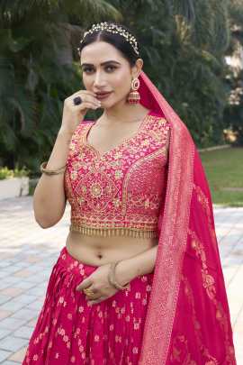 Rani pink Viscose Jacquard Silk Lehenga Choli Set