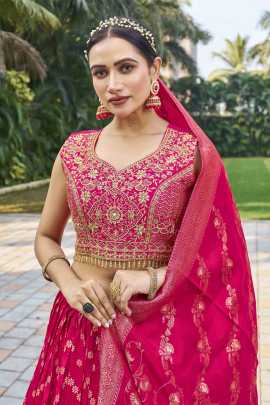 Rani pink Viscose Jacquard Silk Lehenga Choli Set