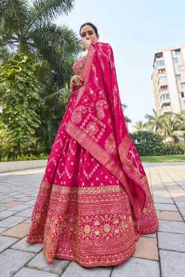 Rani pink Viscose Jacquard Silk Lehenga Choli Set