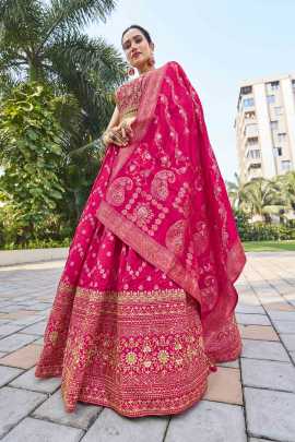 Rani pink Viscose Jacquard Silk Lehenga Choli Set