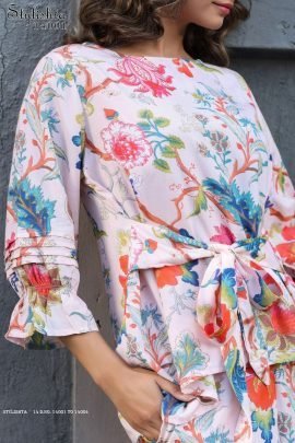 Ready Made Digital Printed Cotton Co Ord Set in Off White color