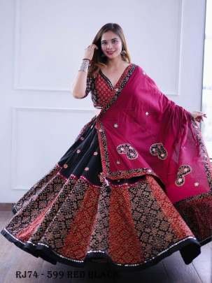 Red Black Color Rayon Digital Printed Navratri Lehenga Choli