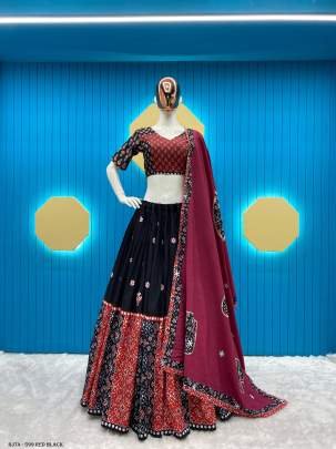 Red Black Color Rayon Digital Printed Navratri Lehenga Choli