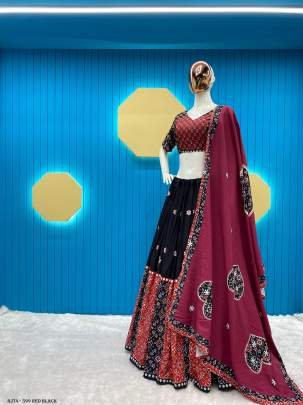 Red Black Color Rayon Digital Printed Navratri Lehenga Choli