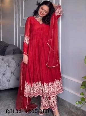 Red color pure chinon silk Alia Cut Gown Palazzo With Dupatta