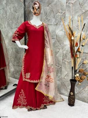 Red Designer Sequence And Embroidery Gharara Suits