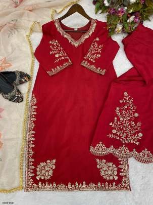 Red Designer Sequence And Embroidery Gharara Suits