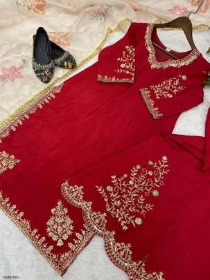 Red Designer Sequence And Embroidery Gharara Suits