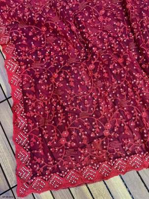 Red Diamond Work Viscose Net Saree