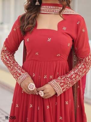 Red Faux Georgette Readymade Anarkali Suit For Women