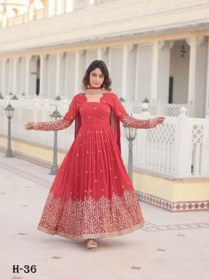 Red Faux Georgette Readymade Anarkali Suit For Women