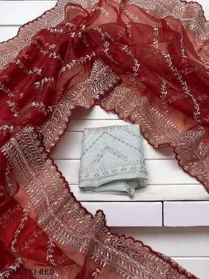 Red Party Wear Embroidery Organza Silk Saree