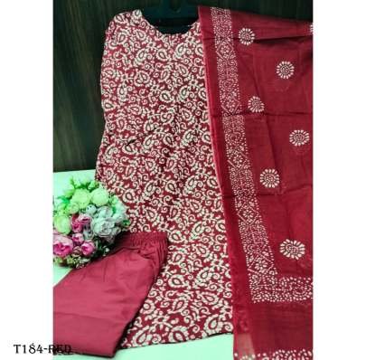 Red Pure Cotton Kurti Pant Set By Fab Funda