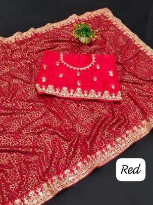 Red Vichitra Silk Saree With Sequence Codding work