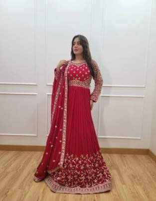 Red Wedding 5mm Sequence And Embroidery Work Pure Georgette Gown