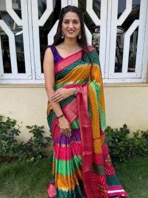 Regular Wear Fancy Pink Bandhej Print Leheriya Saree