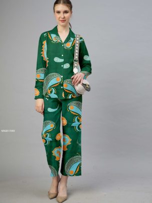 Regular Wear Imported Magic Cotton Green Co ord Set 