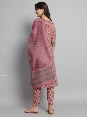 Regular Wear Pink Cotton Printed Kurti Pant with Dupatta set