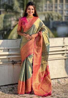 Rich Color Zari Weaving Soft Tissue Saree With Unstitch Blouse