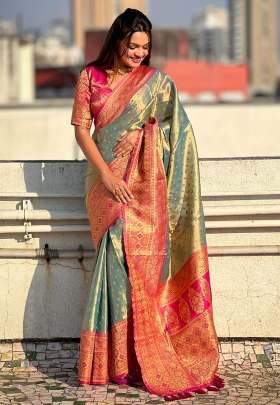 Rich Color Zari Weaving Soft Tissue Saree With Unstitch Blouse