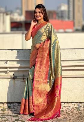 Rich Color Zari Weaving Soft Tissue Saree With Unstitch Blouse