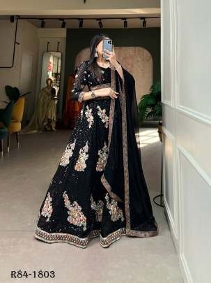 Rich Look Black Party Wear Embroidered Georgette Lehenga Choli