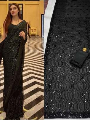 Rich Look Party Wear Black 5 MM Sequence Work Saree