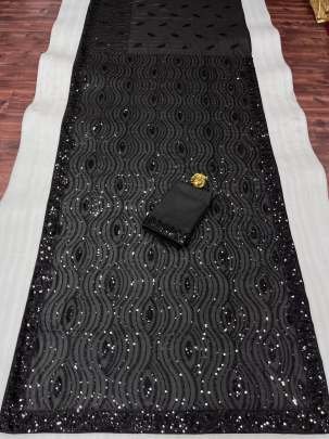 Rich Look Party Wear Black 5 MM Sequence Work Saree