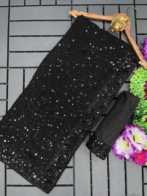 Rich Look Party Wear Black 5 MM Sequence Work Saree