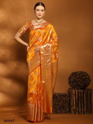 Rich pallu Organza silk yellow saree with blouse