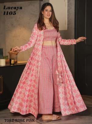 Rose Pink Pure Rayon With 3 Piece Koti Style Indo Western Suit