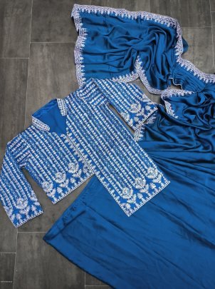 Royal Blue Colour Rangoli Silk Ready To Wear Designer Saree