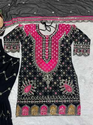 Royal Embroidered Georgette Black Kurti with Flared Sharara Set