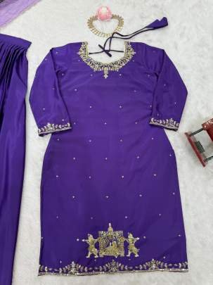 Royal Grace Purple Kurti With Embroidered Flared Lehenga Set