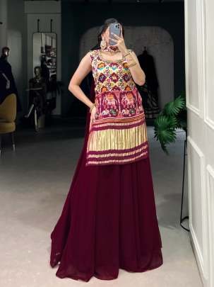 Royal Maroon Handwork Flared Plazzo Set With Traditional Touch