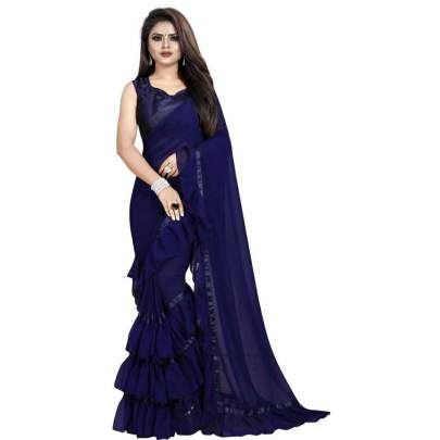Solid Saree Mall Cream Party Wear Georgette Fancy Saree at Rs 974 in Surat