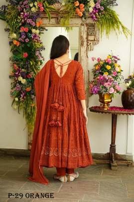 Rust Chikankari Orange Kurti  With Dupatta
