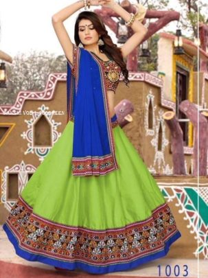 Sakshi Vol 1 Green Chain Stich Mirror Work Cotton Navratri Lehenga 