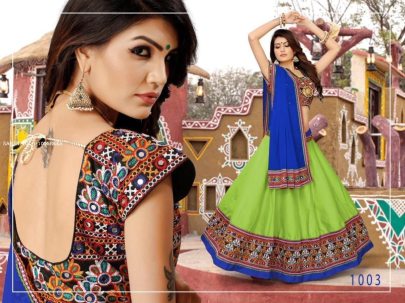 Sakshi Vol 1 Green Chain Stich Mirror Work Cotton Navratri Lehenga