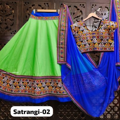 Sakshi Vol 1 Green Chain Stich Mirror Work Cotton Navratri Lehenga