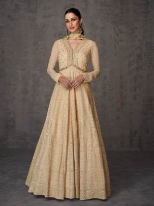 Sayuri Designer Ameena NX-5357 Heavy Long Cream Gown 