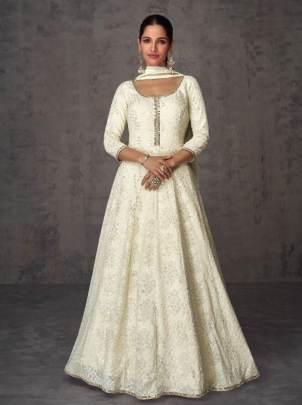 Sayuri Designer Ameena NX-5358 Heavy Long White Gown 