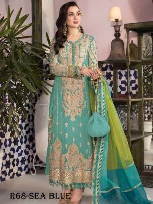 Sea Blue Pakiskani Georgette Semi Stitched Suits