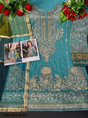 Sea Blue Pakiskani Georgette Semi Stitched Suits