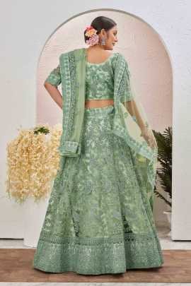 Sea Green Embroidered Work Net Lehenga choli