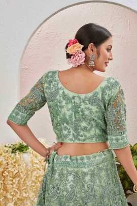 Sea Green Embroidered Work Net Lehenga choli
