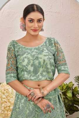 Sea Green Embroidered Work Net Lehenga choli