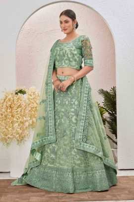 Sea Green Embroidered Work Net Lehenga choli
