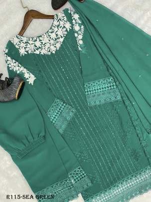 Sea Green Trending Sequence Readymade Designer Suits With Pent And Georgette Dupatta